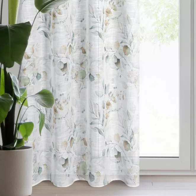 Zasłona biało, zielona z subtelnym nadrukiem z matowej tkaniny 140x250 cm przelotka - SENA