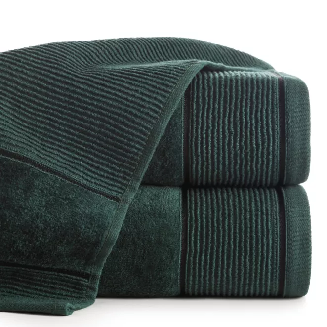 Ręcznik kapielowy 50x90 cm bawełniany kolor ciemnozielony z welurową bordiurą 500 g/m2 EMMA