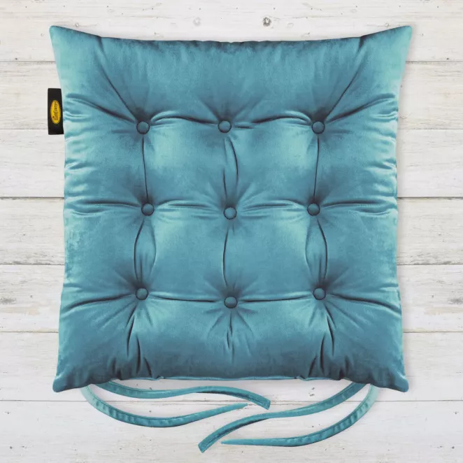 Poduszka na krzesło dwustronna 40 x 40 x 6 cm welwetowa ciemnoturkusowa z dziewięcioma pikowaniami