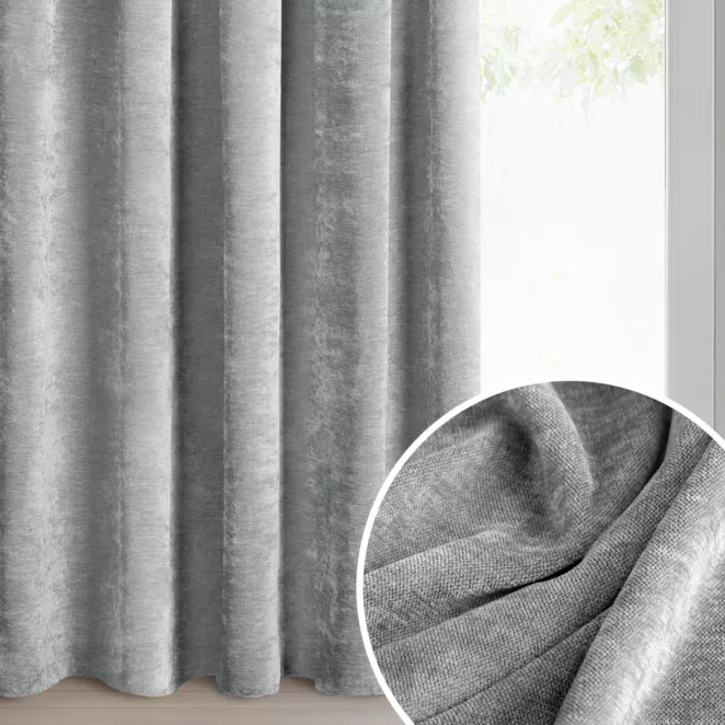 Zasłona szara o szenilowej strukturze 140x250 cm przelotka - NESKA