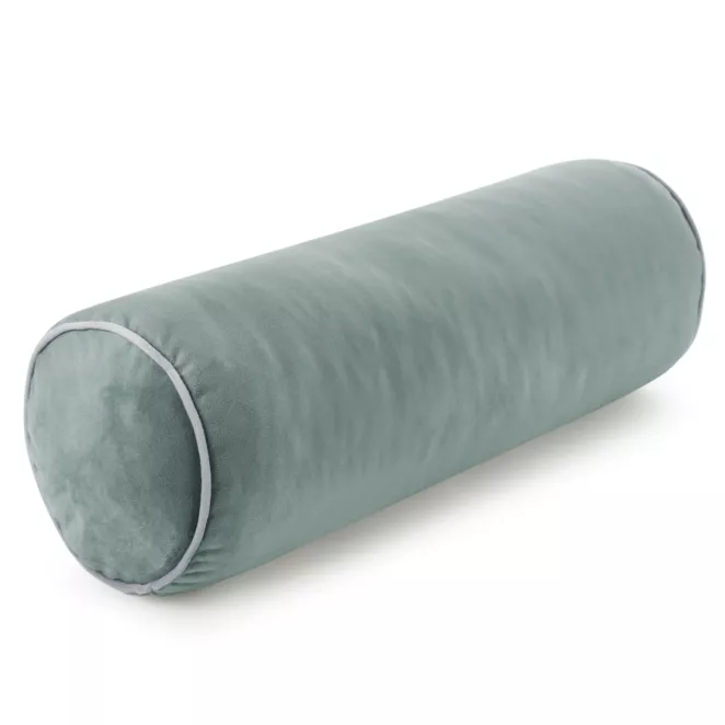 Poduszka dekoracyjna wałek 15 x 45 cm welwetowa ciemnomiętowa zdobiony kontrastującą lamówką GAJA