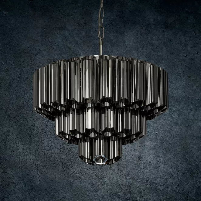 Lampa wisząc do pokoju grafitowa DANA ze szklanymi zawieszkami z dymionego szkła, możliwość regulacji wysokości