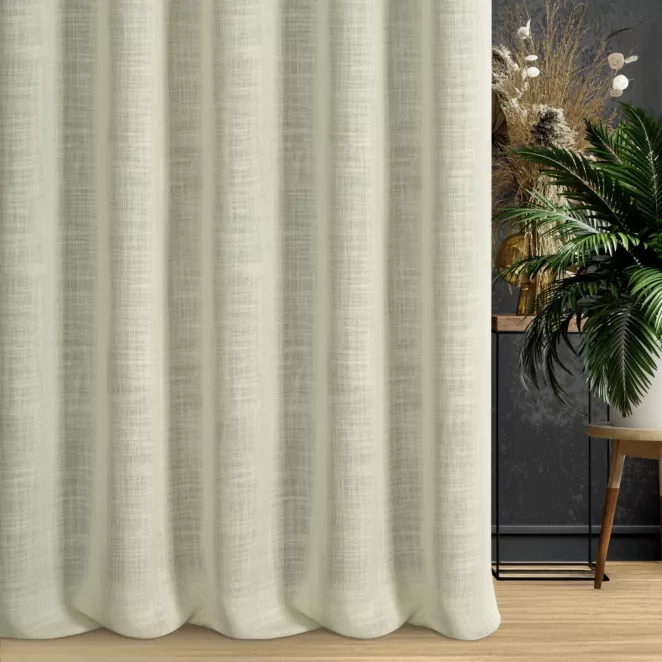 Zasłona szyta na przelotkach kremowa z tkaniny w stylu eko