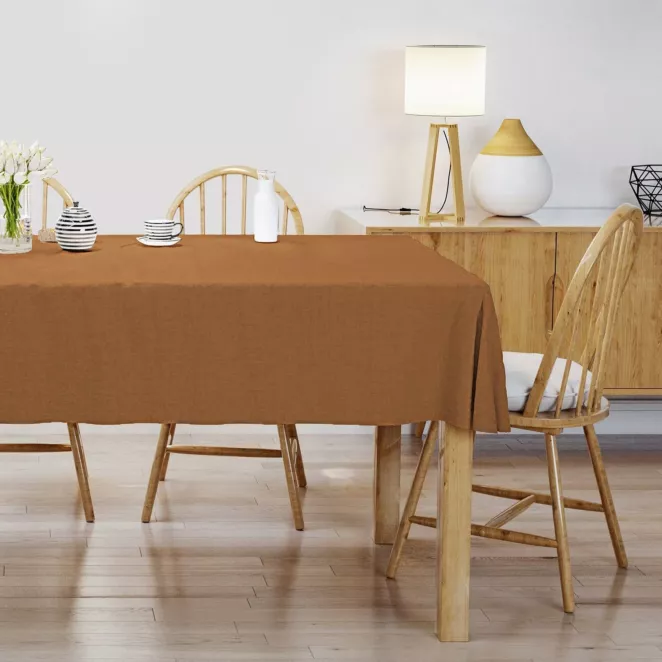 Obrus szyty miedziany z tkaniny w stylu eko o naturalnym splocie