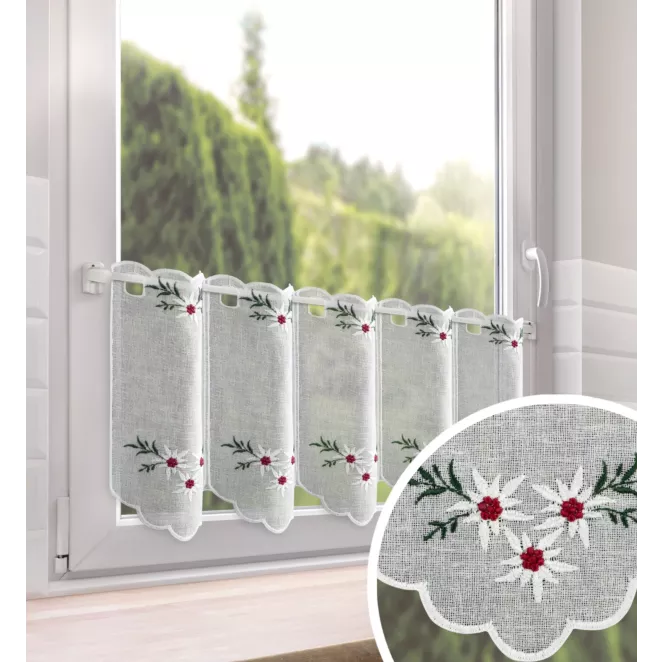 Tkanina firanowa zazdrostka zdobiona haftem w drobne kwiaty