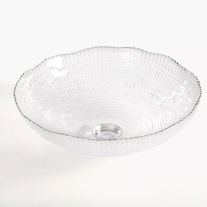 Misa szklana biała o ozdobnym tłoczonym wzorze 25x9 cm DAISY