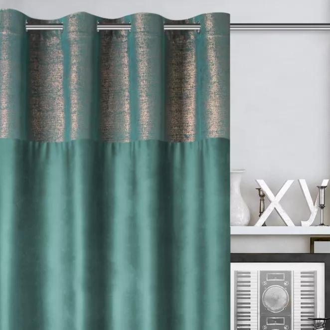 Zasłona welwetowa ciemnoturkusowa z dekoracyjnym pasem 140x250 cm przelotka - PERI