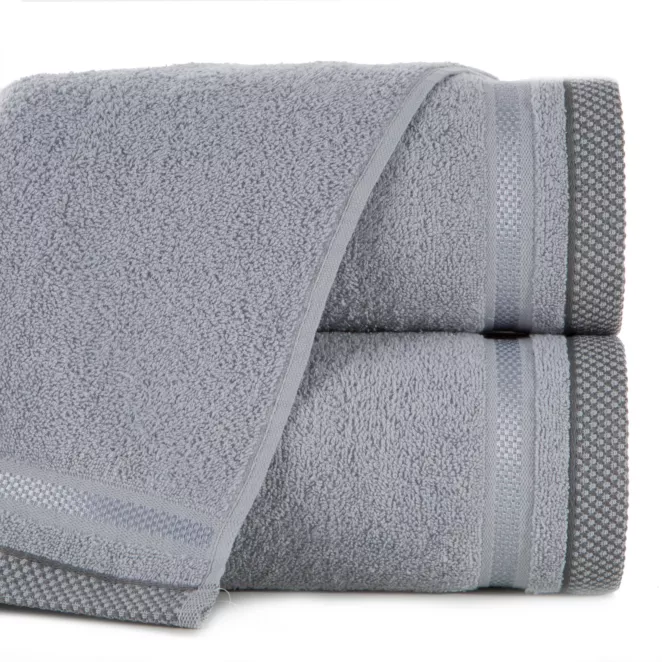 Ręcznik do rąk 40x60 cm bawełniany kolor srebrny z bordiurą w paski 500 g/m2 ABBIE