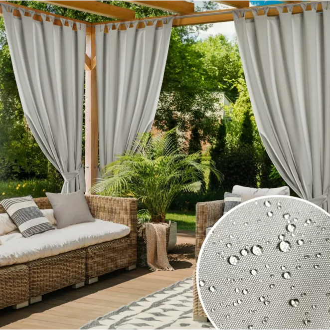 Zasłona beżowa z wodoodpornej tkaniny idealna do ogrodu i na taras 155x220 cm szelki/rzep GARDENIA