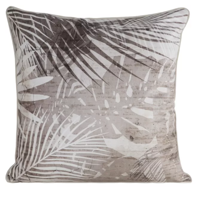 Poszewka na poduszkę dwustronna 60x60 cm welwetowa, kremowo beżowa z motywem roślinnym z wypustką na brzegach SALMA Eurofirany Premium