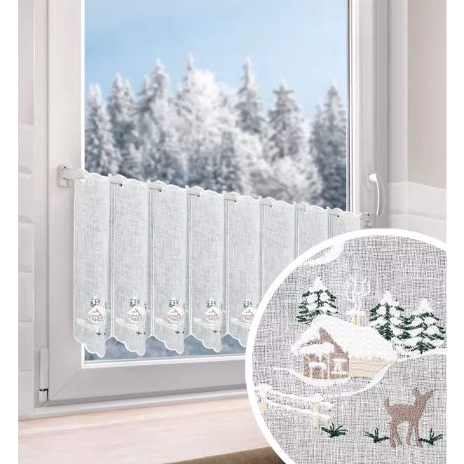 H231/3 Tkanina firanowa zazdrostka etamina ze świątecznym haftem