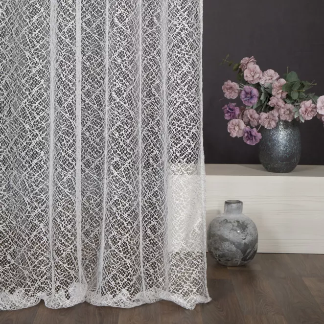 Firana biała o strukturze pajęczej sieci 140x250 cm przelotka AMANDA