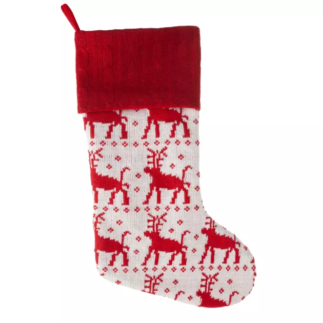 Skarpeta świąteczna z dzianiny ze wzorem w renifery
