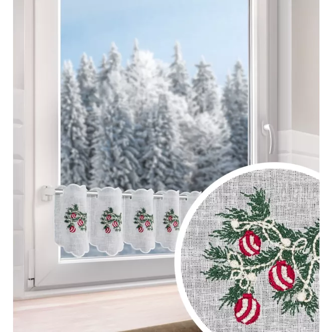 Tkanina firanowa zazdrostka z etaminy zdobiona świątecznym haftem