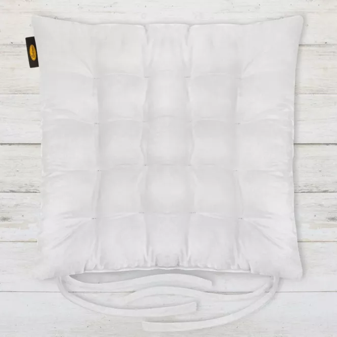 Poduszka na krzesło 40 x 40 x 6 cm  welurowa biała z dziewięcioma pikowaniami ADORE