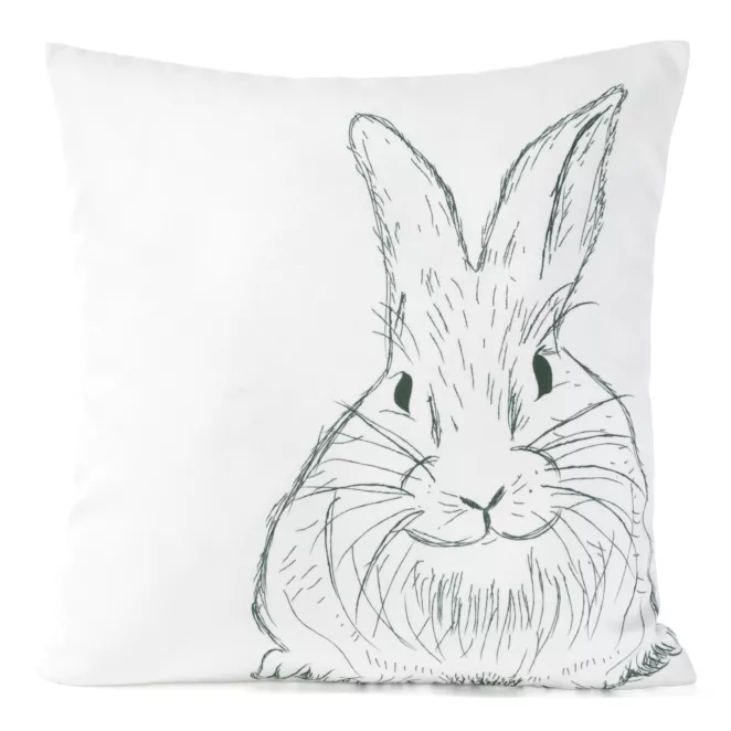 Wielkanocna poszewka na poduszkę 45x45 cm z motywem zajączka biało, czarna WIOSNA 139