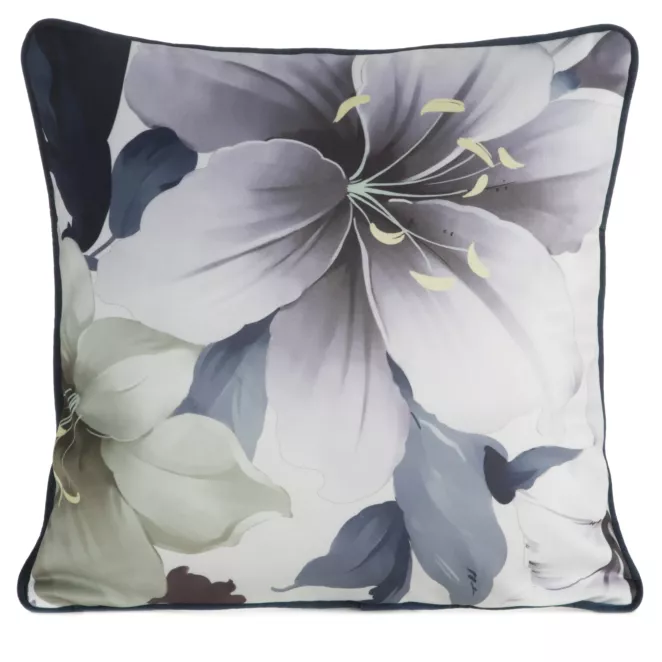 Poszewka na poduszkę dwustronna 45x45 cm welwetowa, biało fioletowa z motywem roślinnym z wypustką na brzegach SOFIA Eurofirany Premium