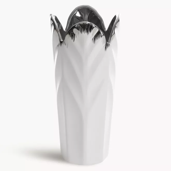 Wazon ceramiczny biało-srebrna  zdobiony wypukłym wzorem 13x13x28 cm NIRA