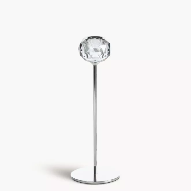 Świecznik dekoracyjny srebrno, grafitowy o kryształowej okrągłej formie na smukłej nóżce rozmiar 8x23 cm LARA 2