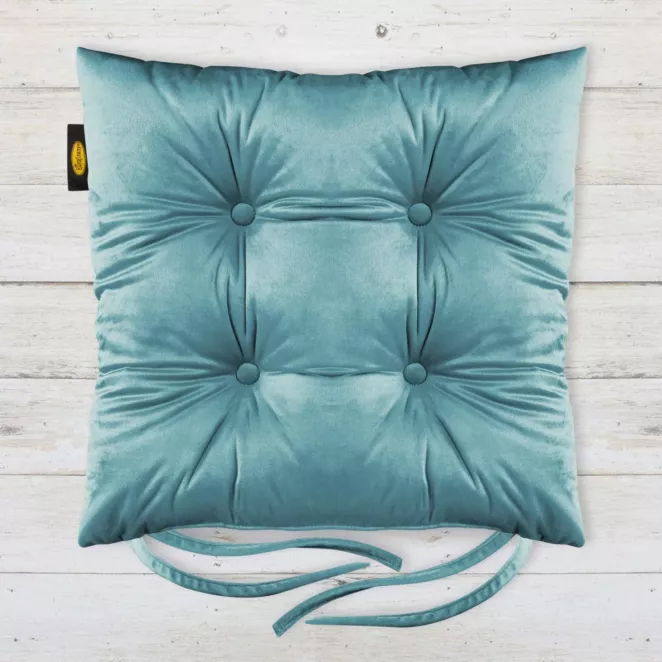 Poduszka na krzesło 40 x 40 x 8 cm dwustronna welwetowa morska z czterema pikowaniami