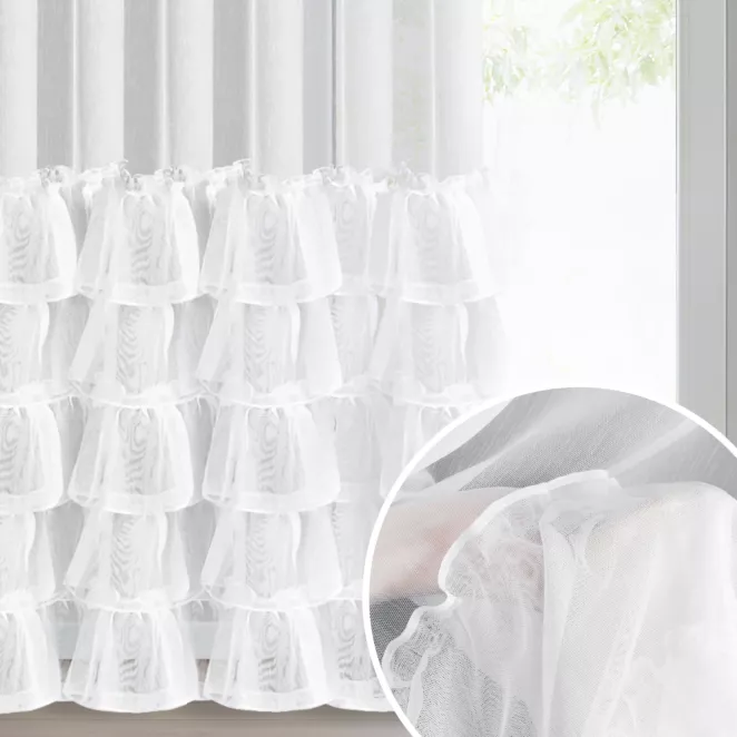 Firana biała z tkaniny aden z pięcioma falbanami 140x270 cm taśma CHARLOTTE 3