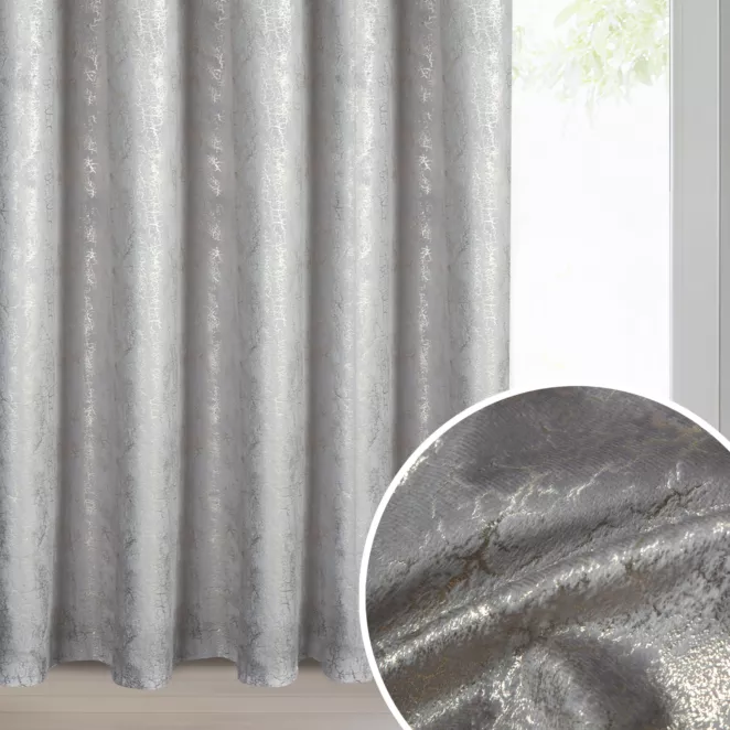 Zasłona stalowo, szampańska welwetowa z błyszczącym nadrukiem 140x250 cm taśma - INGRID