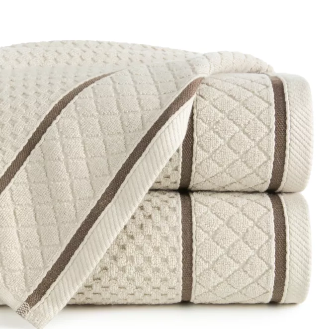 Ręcznik do rąk 30x50 cm bawełniany kolor beżowy o strukturze krateczki z ozdobną bordiurą 500 g/m2 FAVORI