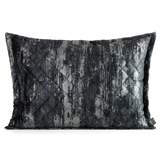 Poszewka na poduszkę 50x70 cm welwetowa czarna, pikowana metoda hot press zdobiona błyszczącym przecieranym nadrukiem BLINK 43 Eurofirany Premium