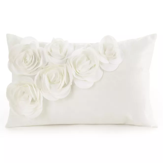 Poszewka na poduszkę 30 x 50 cm z welwetu kolor kremowy zdobiona w róże 3D