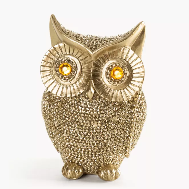 Figurka złota sowa o drobnym strukturalnym wzorze 8x6x11 cm ELDO 2