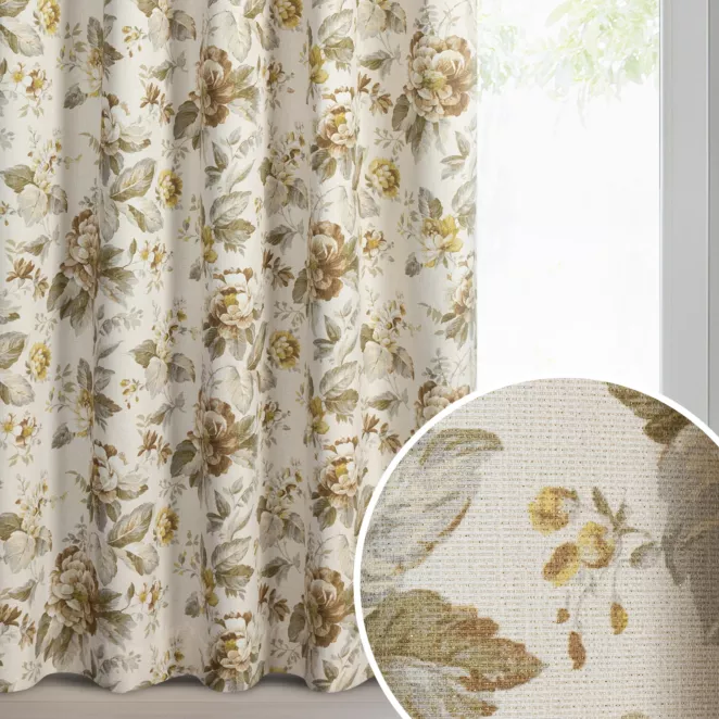 Zasłona kremowo, musztardowa o widocznym splocie z dodatkiem bawełny 140x250 cm taśma - DINA