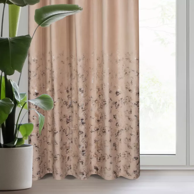 Zasłona welwetowa beżowo, szampańska z nadrukiem metalicznym 140x270 cm taśma - MARIELA