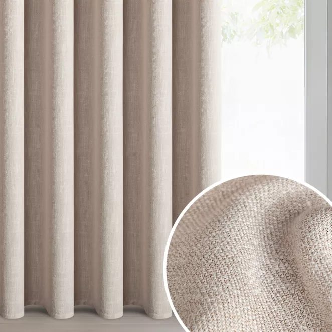 Zasłona beżowa o naturalnym melanżowym splocie 140x270 cm taśma - LEYA