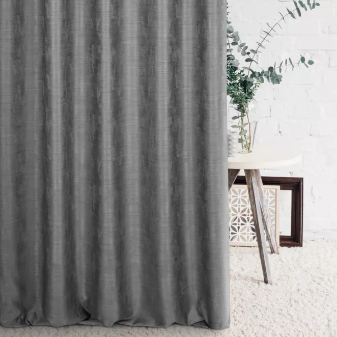 Zasłona szyta na taśmie 5 cm popielata z miękkiej matowej tkaniny o nieregularnym wzorze z efektem melanżu