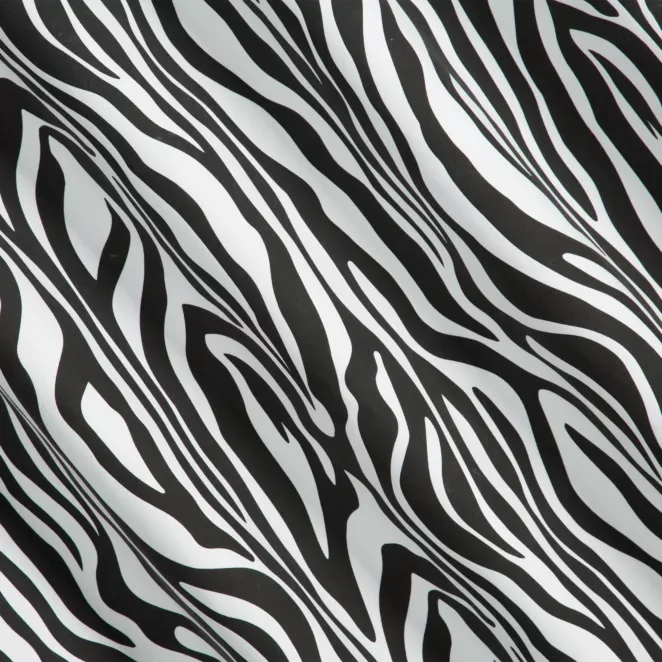 L112/1 Zasłona szyta na taśmie 5 cm biało czarna z miękkiej tkaniny z nadrukiem, wzór w zebrę