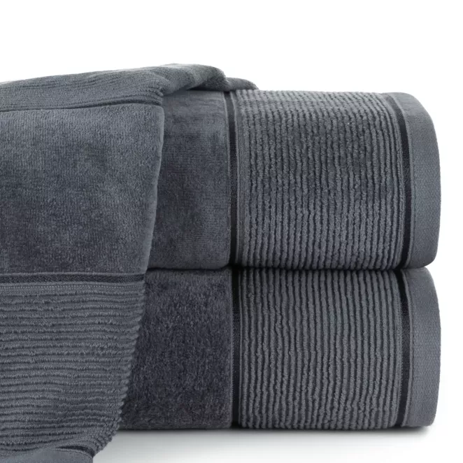 Ręcznik kąpielowy 50x90 cm bawełniany kolor stalowy z welurową bordiurą 500 g/m2 EMMA