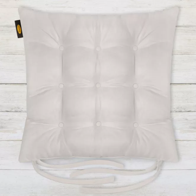 Poduszka na krzesło 40 x 40 x 6 cm  dwustronna welurowa srebrna z dziewięcioma pikowaniami ADORE