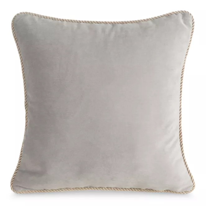 Poszewka na poduszkę 45x45 cm beżowa z welwetu zdobiona ozdobnym sznurem na brzegach BEA
