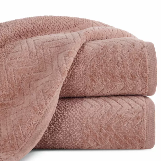 Ręcznik do rąk 30x50 cm bawełniany kolor pudrowy o ryżowej strukturze z welwetową bordiurą 500 g/m2 LOREN