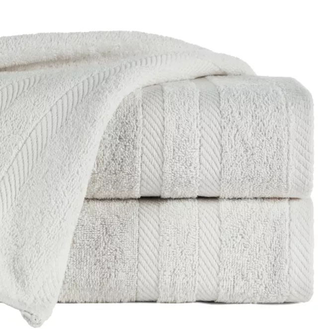 Ręcznik kąpielowy 100x150 cm bawełniany kolor kremowy z ozdobną bordiurą 500 g/m2 MILO