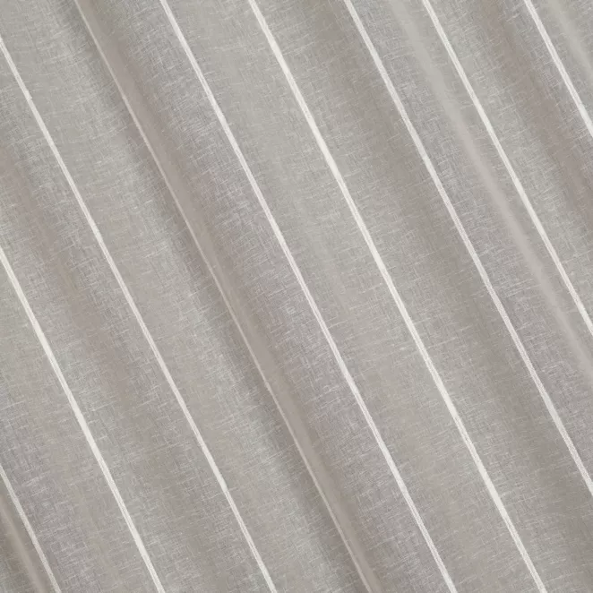 H201/5 Firana szyta na taśmie 5 cm beżowa z matowej etaminy w pionowe pasy, wykończona obciążnikiem