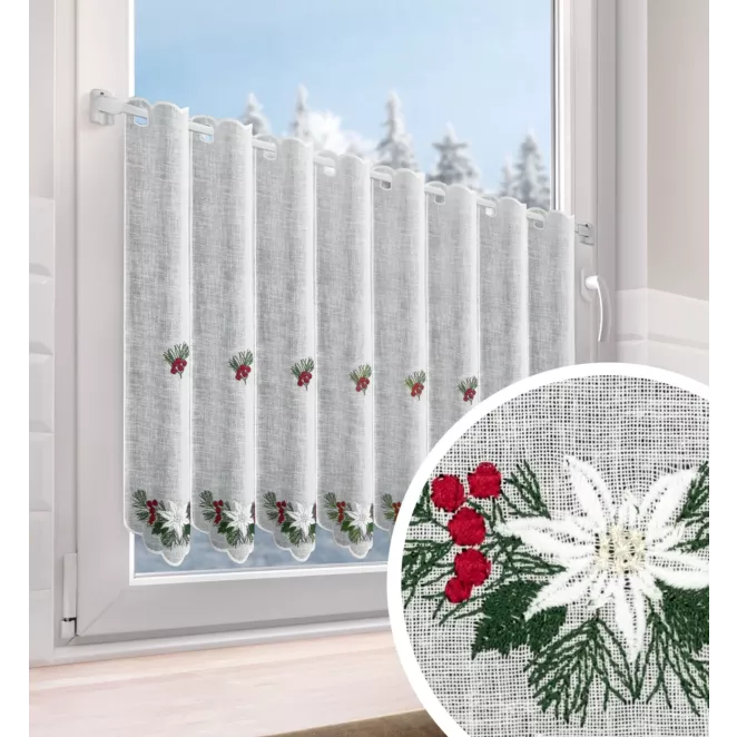 Tkanina firanowa zazdrostka z haftem świątecznych gwiazd betlejemskich