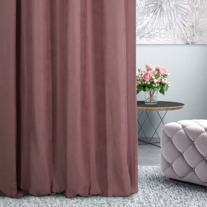 Zasłona szyta na taśmie 5 cm DORA - HIT wrzosowa z miękkiej tkaniny o welurowej strukturze