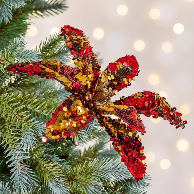 Świąteczny kwiat dekoracyjny z tkaniny z lśniącymi cekinami