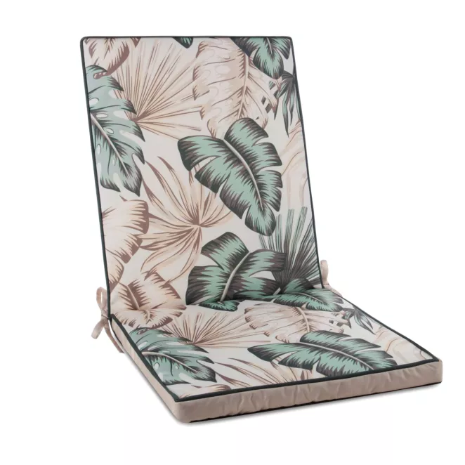 Poduszka na krzesło 42 x 92 x 4 cm wodoodporna kremowo, zielona zdobione motywem egzotycznych liści GARDEN
