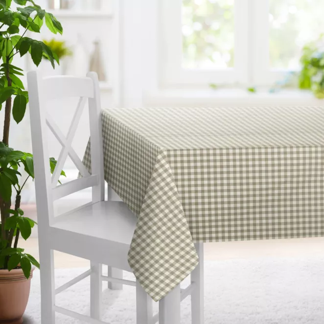 Obrus szyty naturalno beżowy z tkaniny w kratę