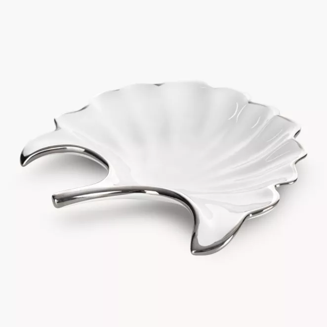 Patera ceramiczna biało-srebrna  w kształcie liścia 21x20x4 cm ABBI