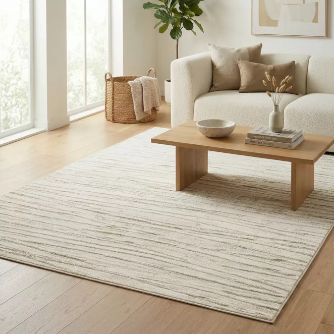 Dywan 60x100 cm kremowo, biały z wypukłym falowanym wzorem NOVA5