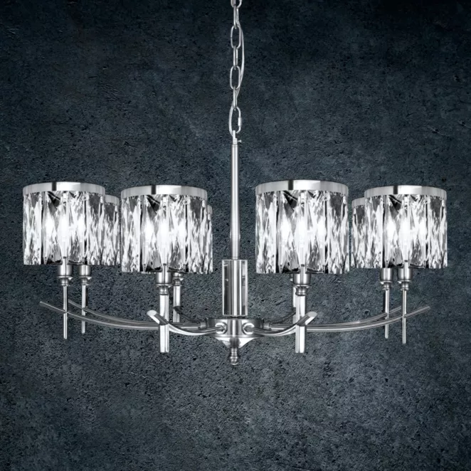 Lampa wisząca do salonu transparentno, srebrna KRYSTAL z kryształkami, z regulacją wysokości