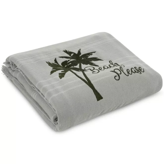 Ręcznik plażowy 90x170 bawełniany kolor stalowy z nadrukiem kontrastujących paseczków i frędzli 350 g/m2 ELBA